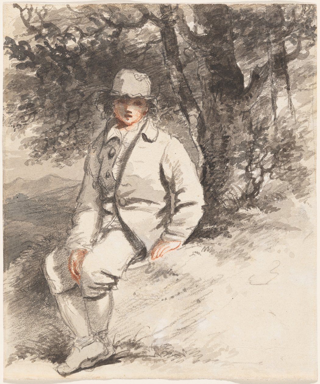Ein junger Junge sitzt unter einem Baum von John Hoppner