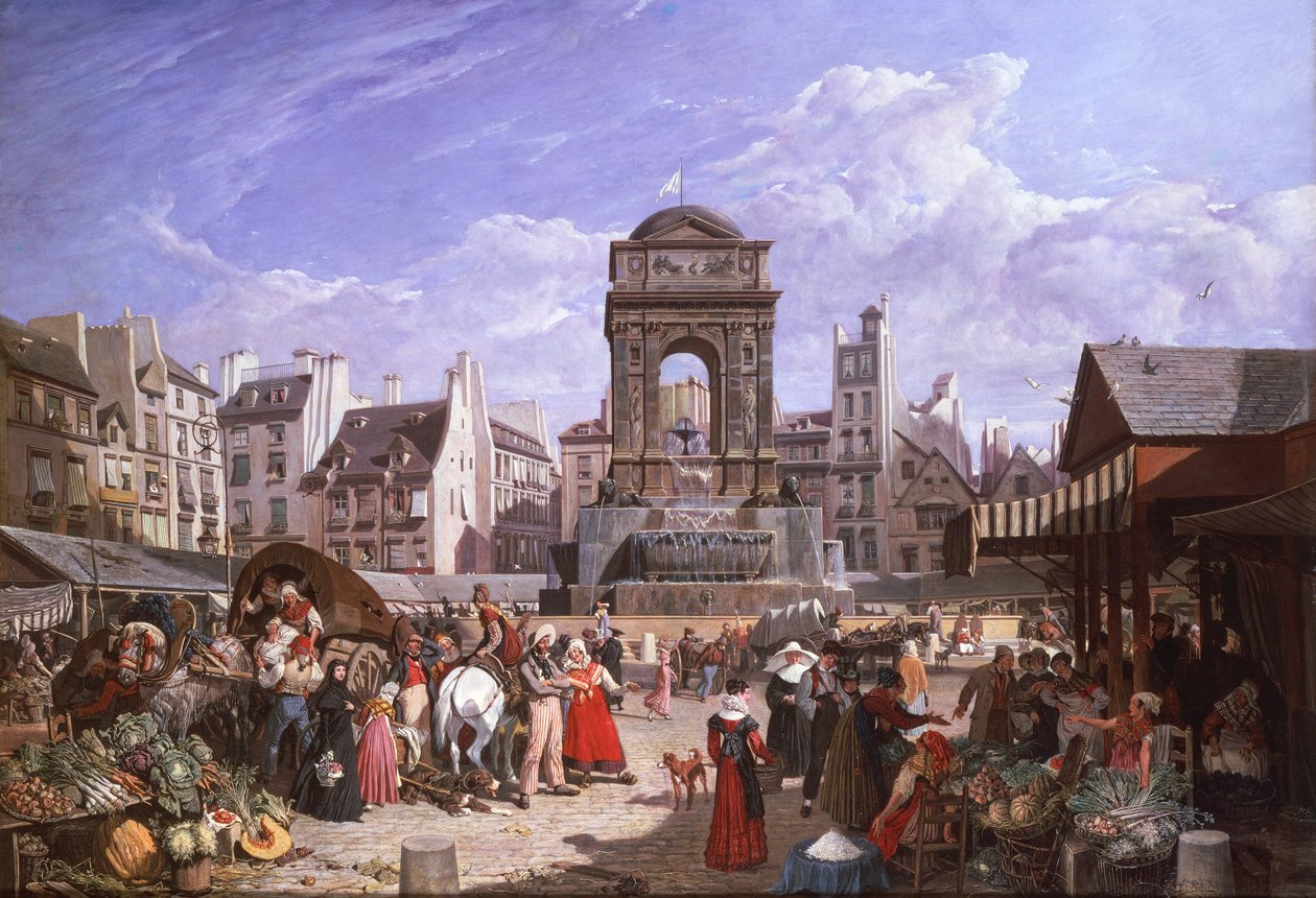 Ein Blick auf den Markt und den Brunnen der Unschuldigen, Paris von John James Chalon