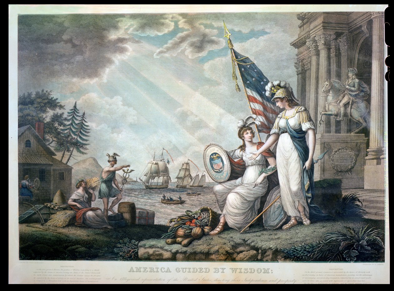 Amerika geführt von Weisheit, 1815 (graviert von Benjamin Tanner) von John James after Barralet