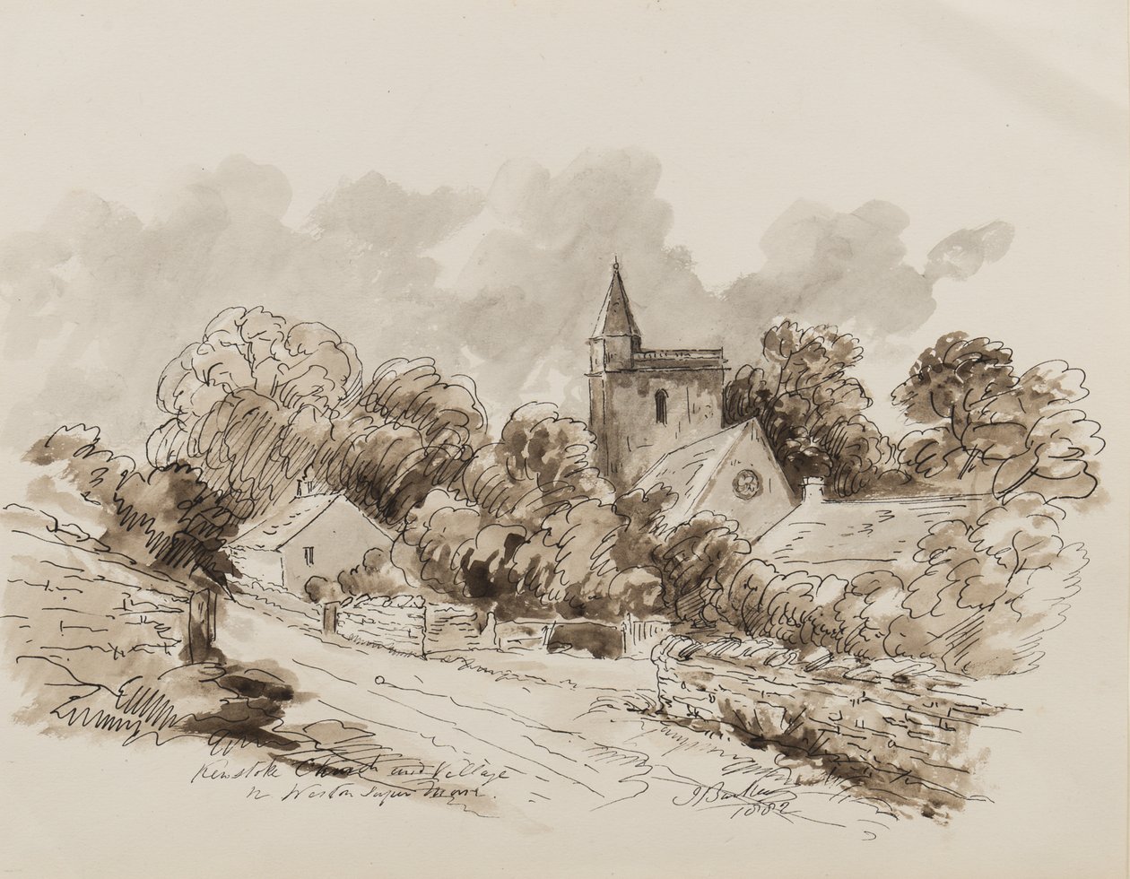 Kewstoke Kirche und Dorf, Weston Super Mare, Somerset, 1882 von John Joseph Barker