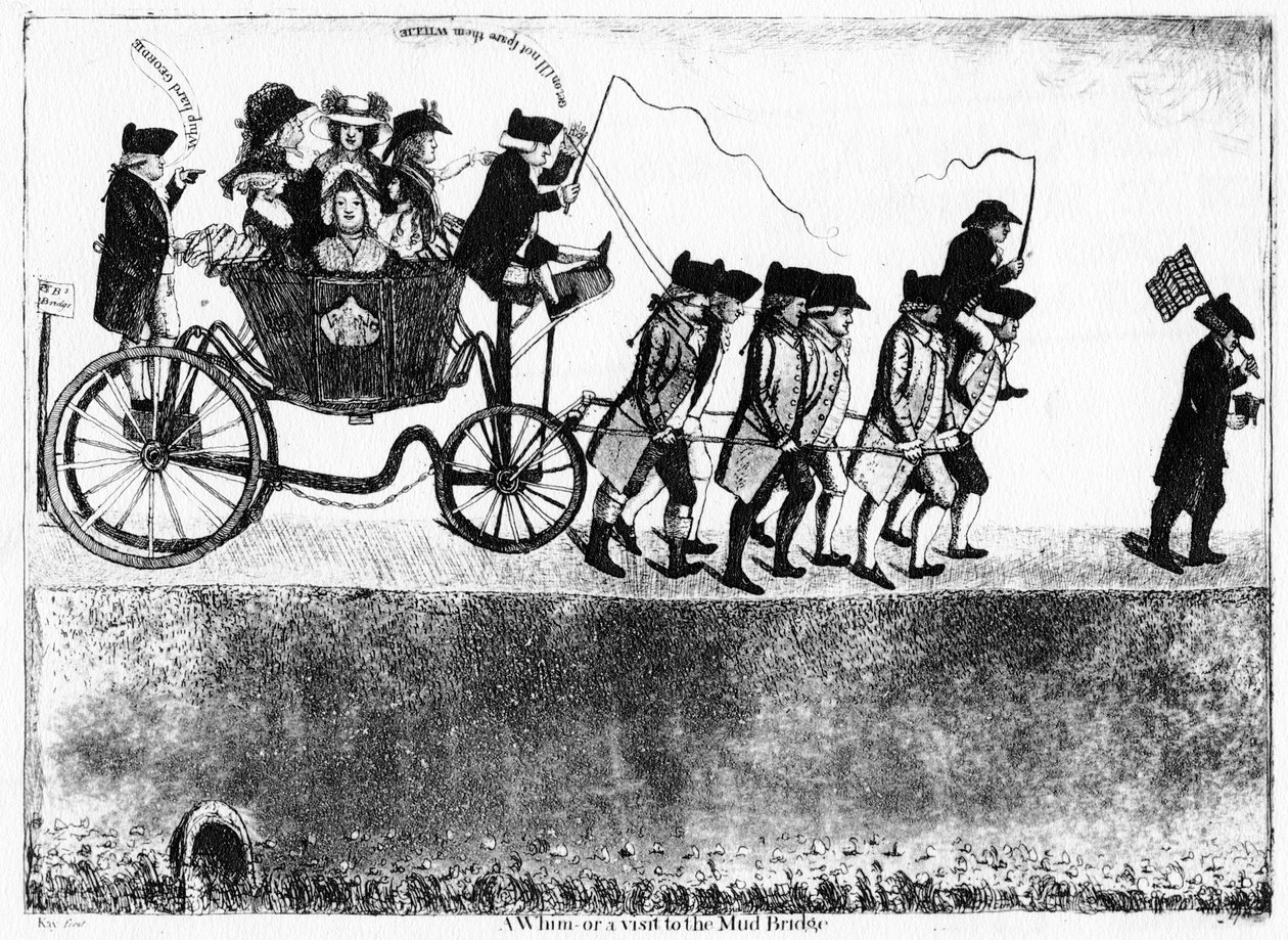 Eine Laune oder ein Besuch der Mud Bridge, 1786 von John Kay