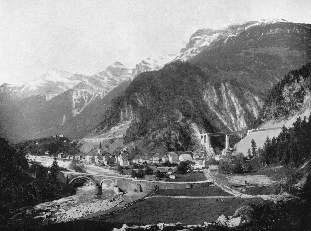 St. Gotthard Pass und Brücke, Schweiz, 1893 von John L. Stoddard