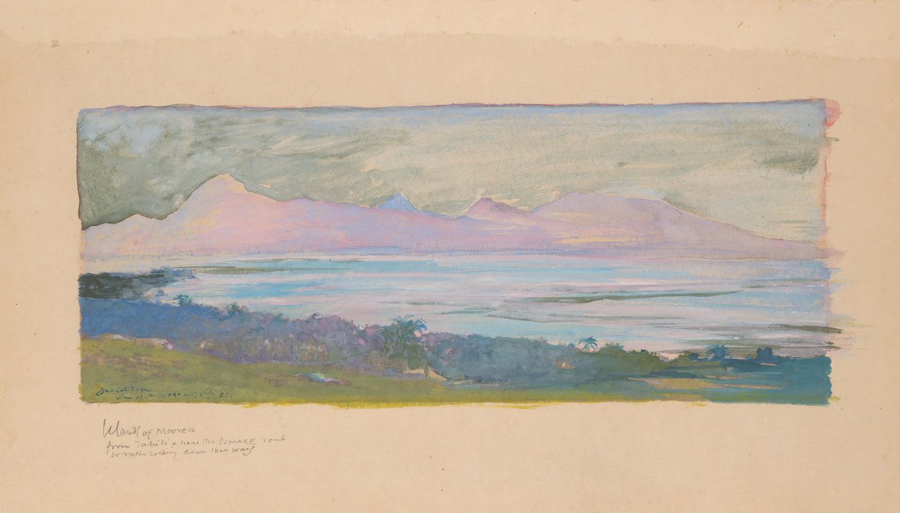 Die Insel Moorea, Blick über die Meerenge von Tahiti, Januar 1891 von John La Farge