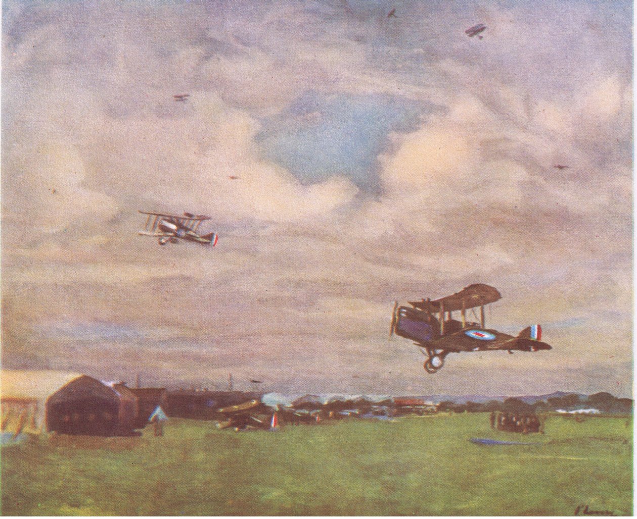 Ein Flugplatz im Jahr 1918, aus British Adventure, veröffentlicht von Collins, 1947 von John Lavery