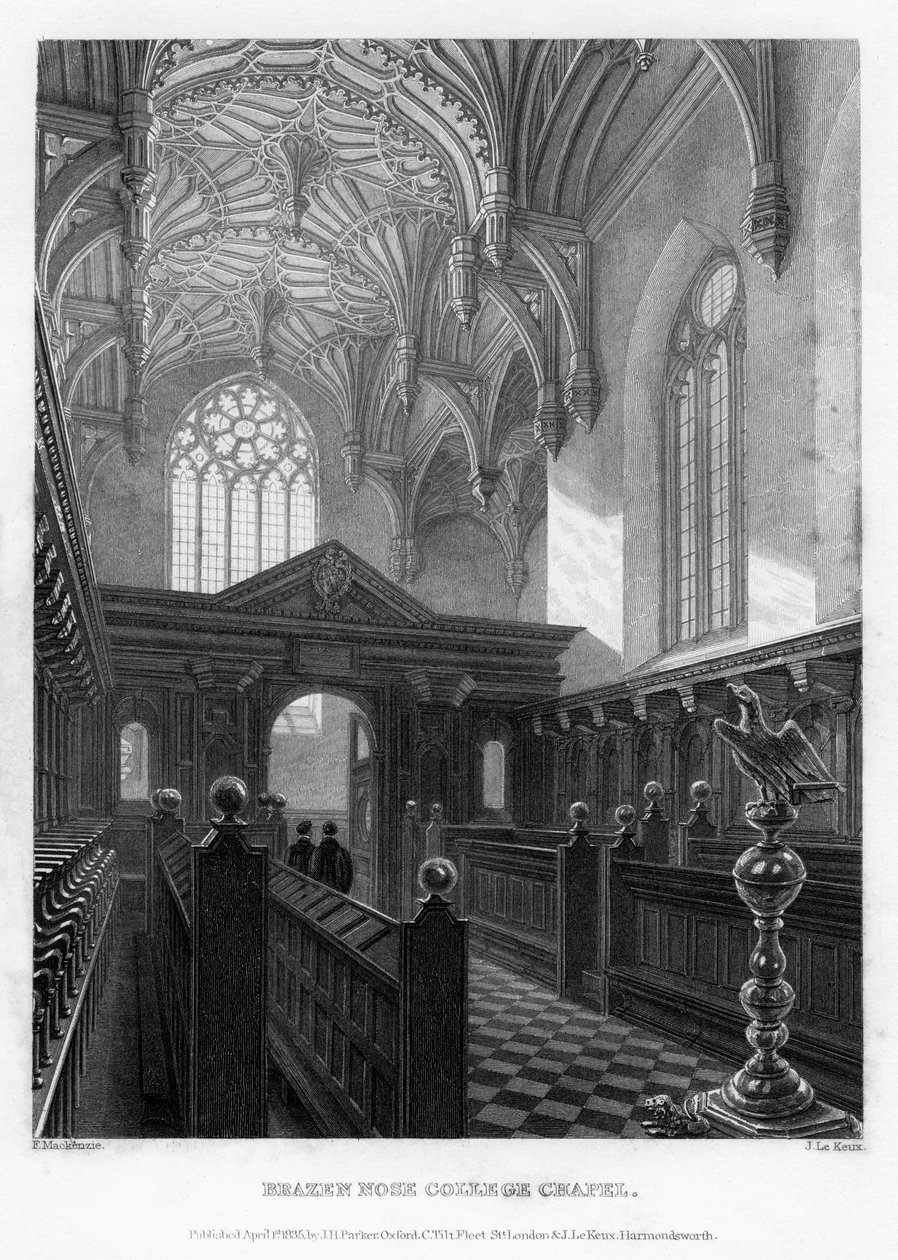 Brazen Nose Brasenose College Chapel, Universität Oxford, 1835 von John Le Keux