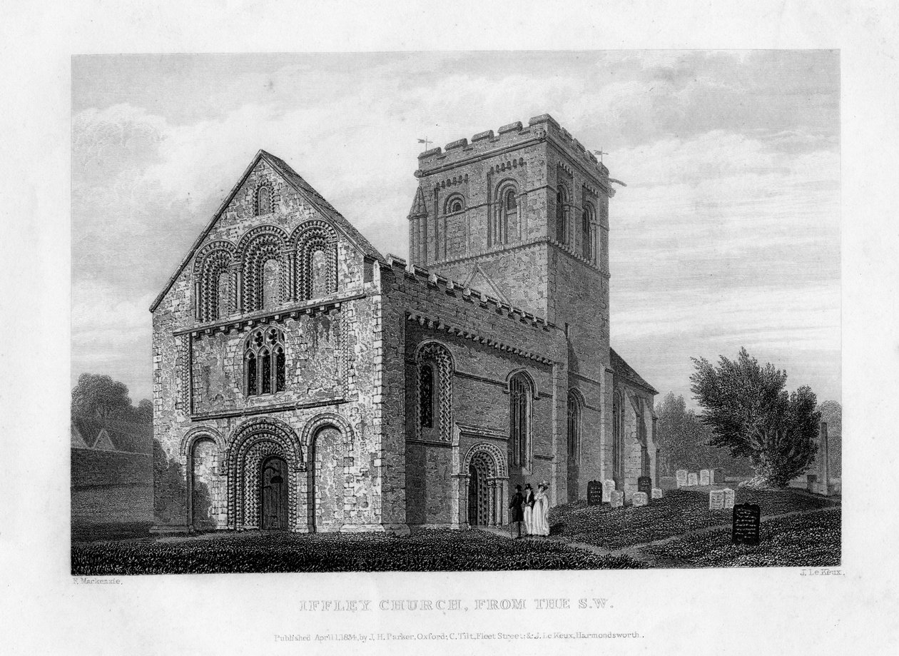Iffley Kirche von Südwesten, Oxford, 1834 von John Le Keux