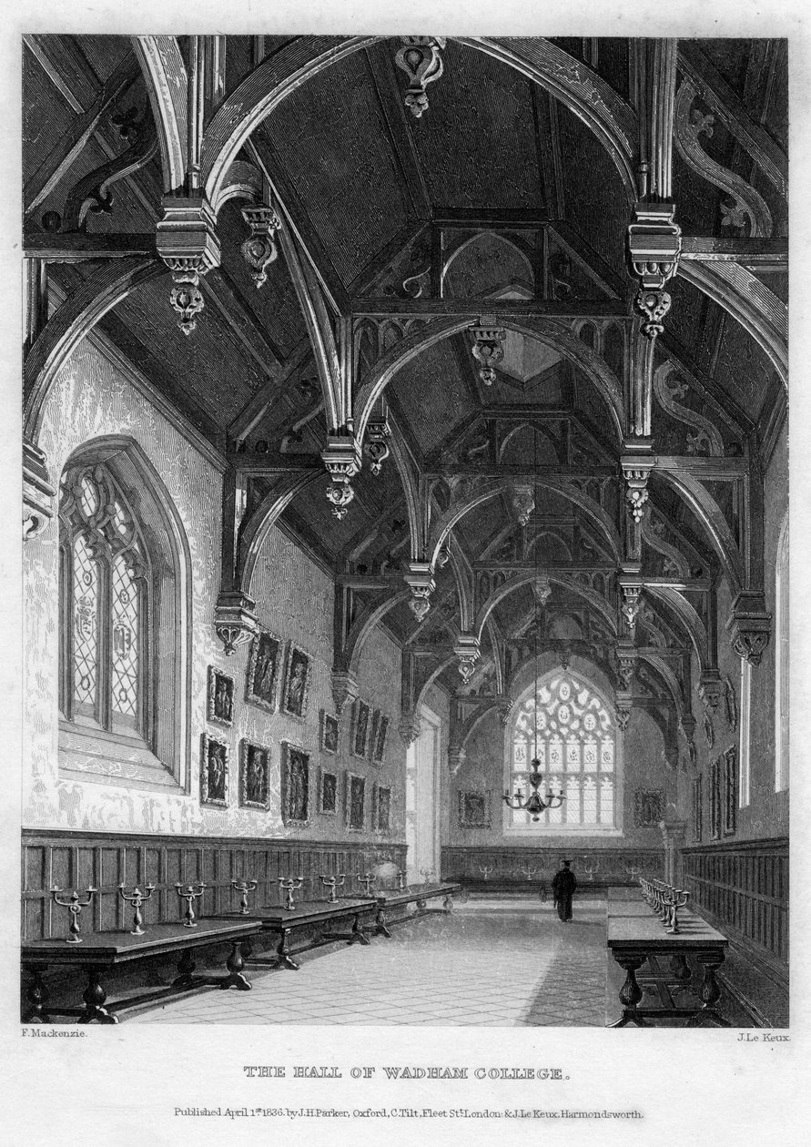 Die Halle des Wadham College, Universität Oxford, 1836 von John Le Keux