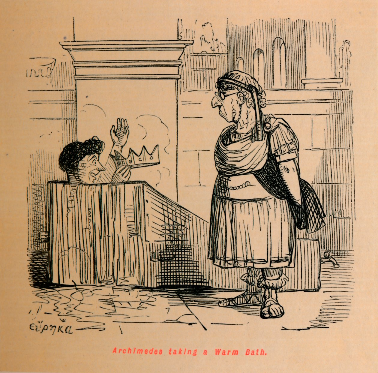 Archimedes nimmt ein warmes Bad, 1852 von John Leech
