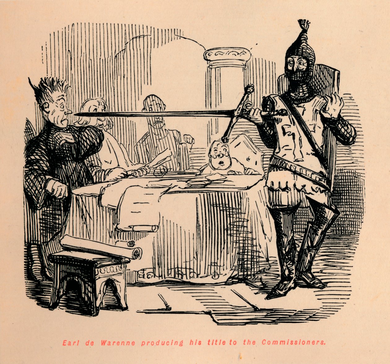 Earl de Warenne legt seinen Titel den Kommissaren vor von John Leech