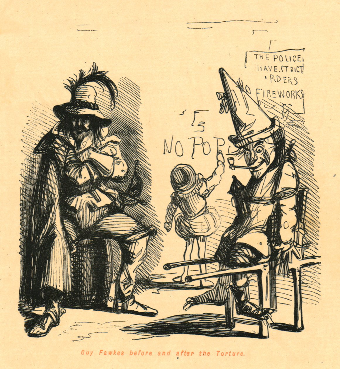 Guy Fawkes vor und nach der Folter, 1897 von John Leech