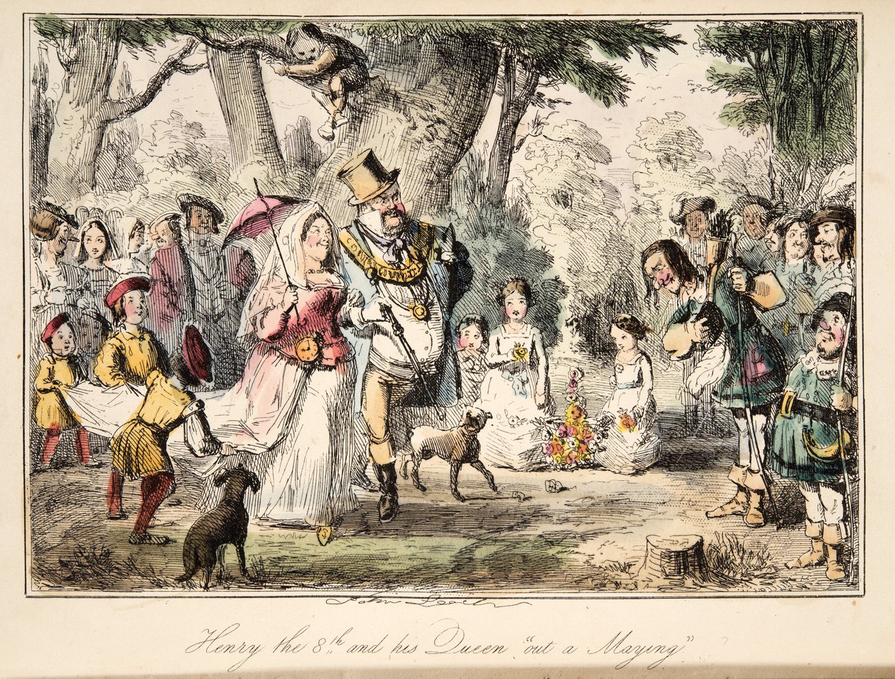 Heinrich VIII. und seine Königin beim Maifest, aus The Comic History of England, veröffentlicht 1864 (handkolorierte Radierung) von John Leech