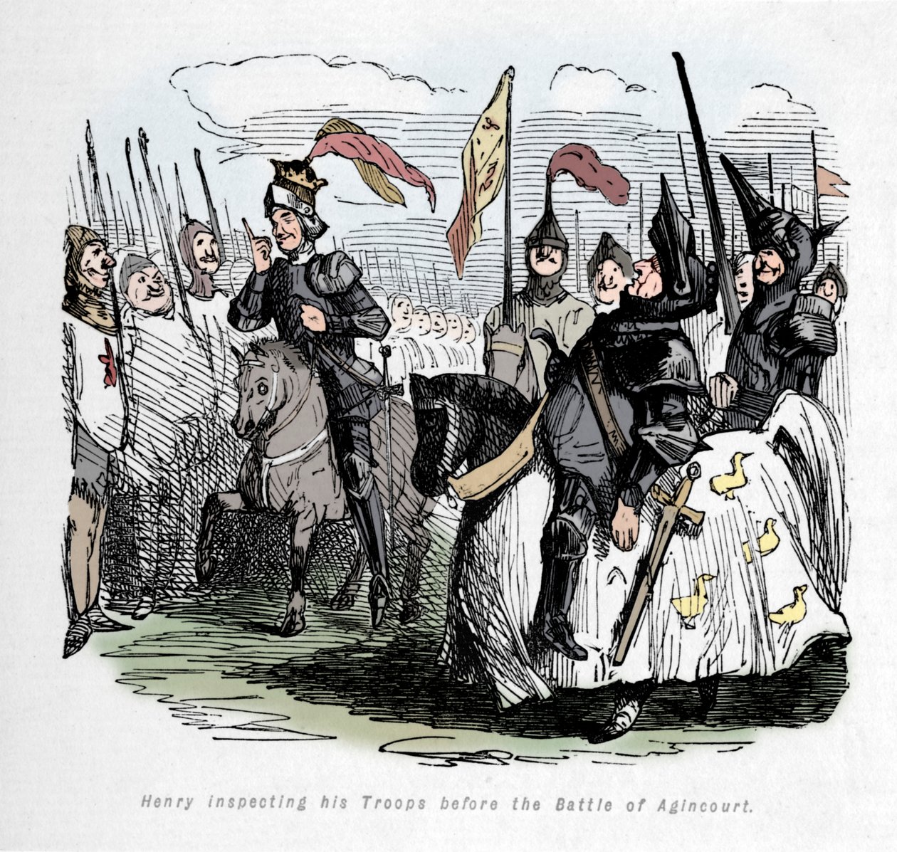 Heinrich inspiziert seine Truppen vor der Schlacht von Agincourt, um 1860 von John Leech