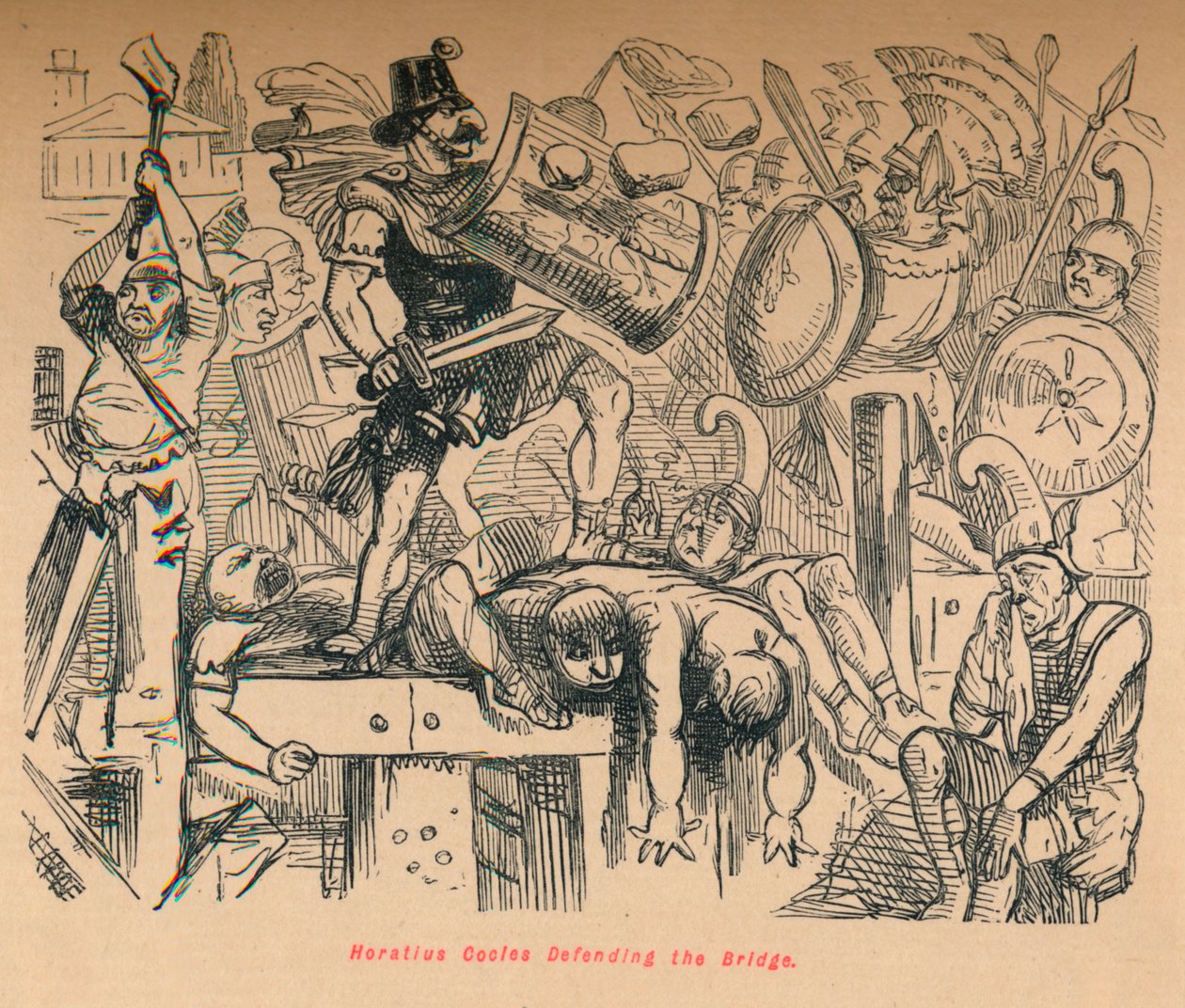 Horatius Cocles verteidigt die Brücke, 1852 von John Leech