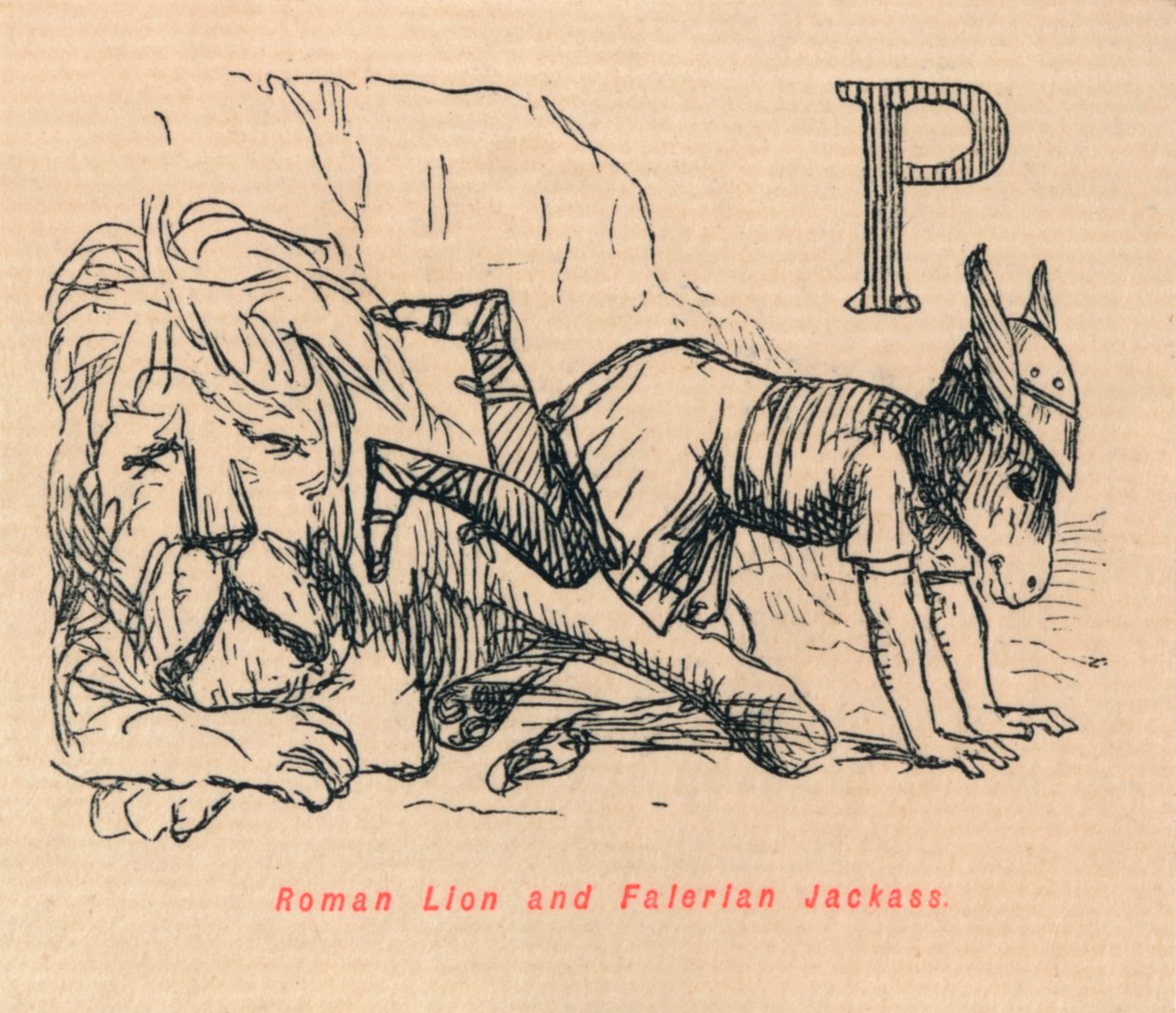 Römischer Löwe und Falerianischer Esel, 1852 von John Leech