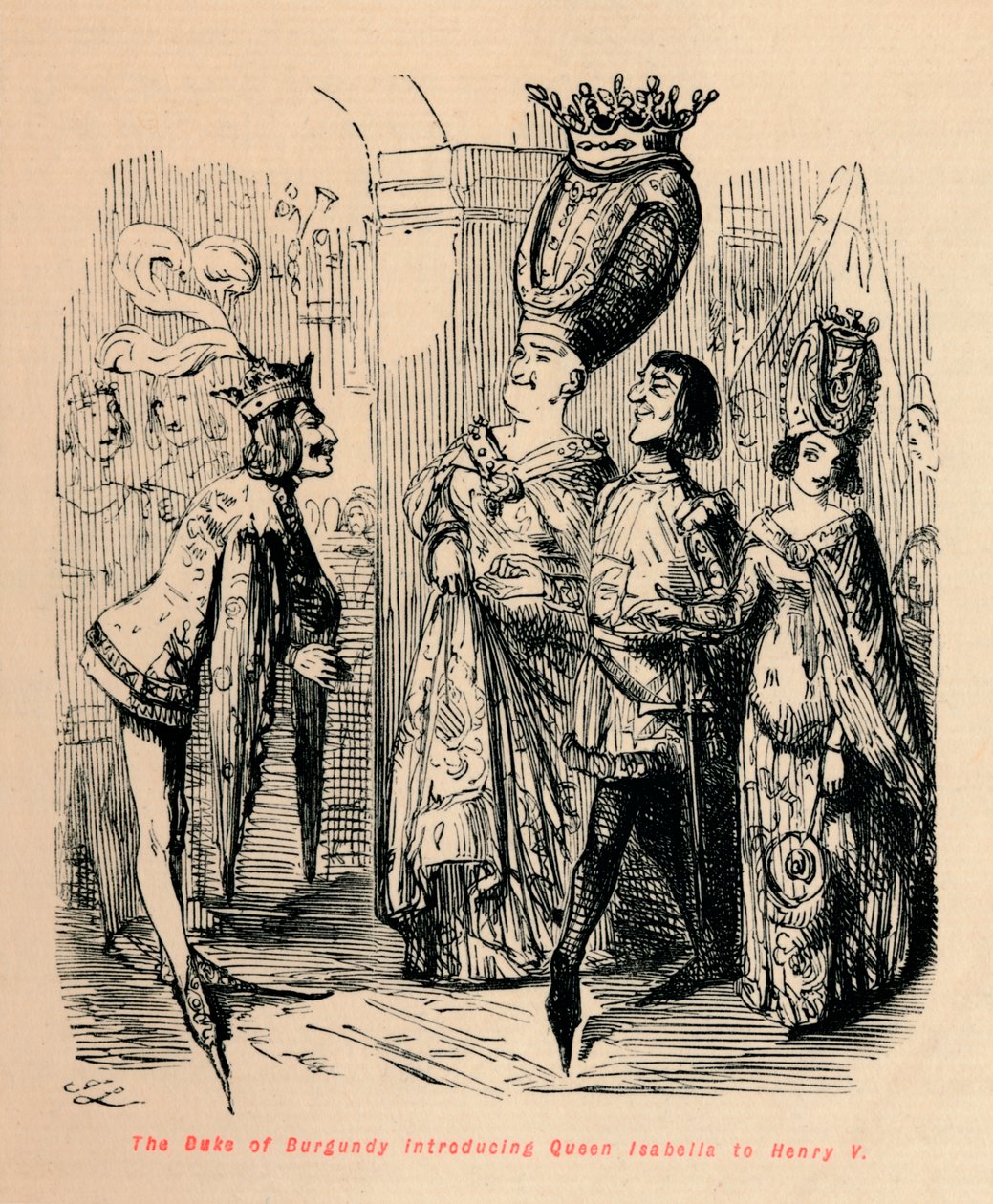 Der Herzog von Burgund stellt Königin Isabella Heinrich V. vor, ca. 1860 von John Leech