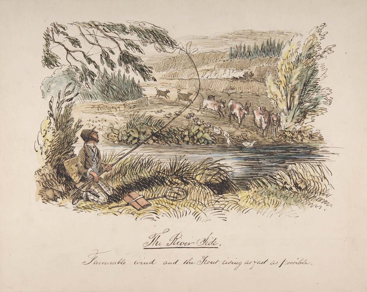 Der Flussufer, günstiger Wind und die Forelle steigt so schnell wie möglich, 1830-64 von John Leech