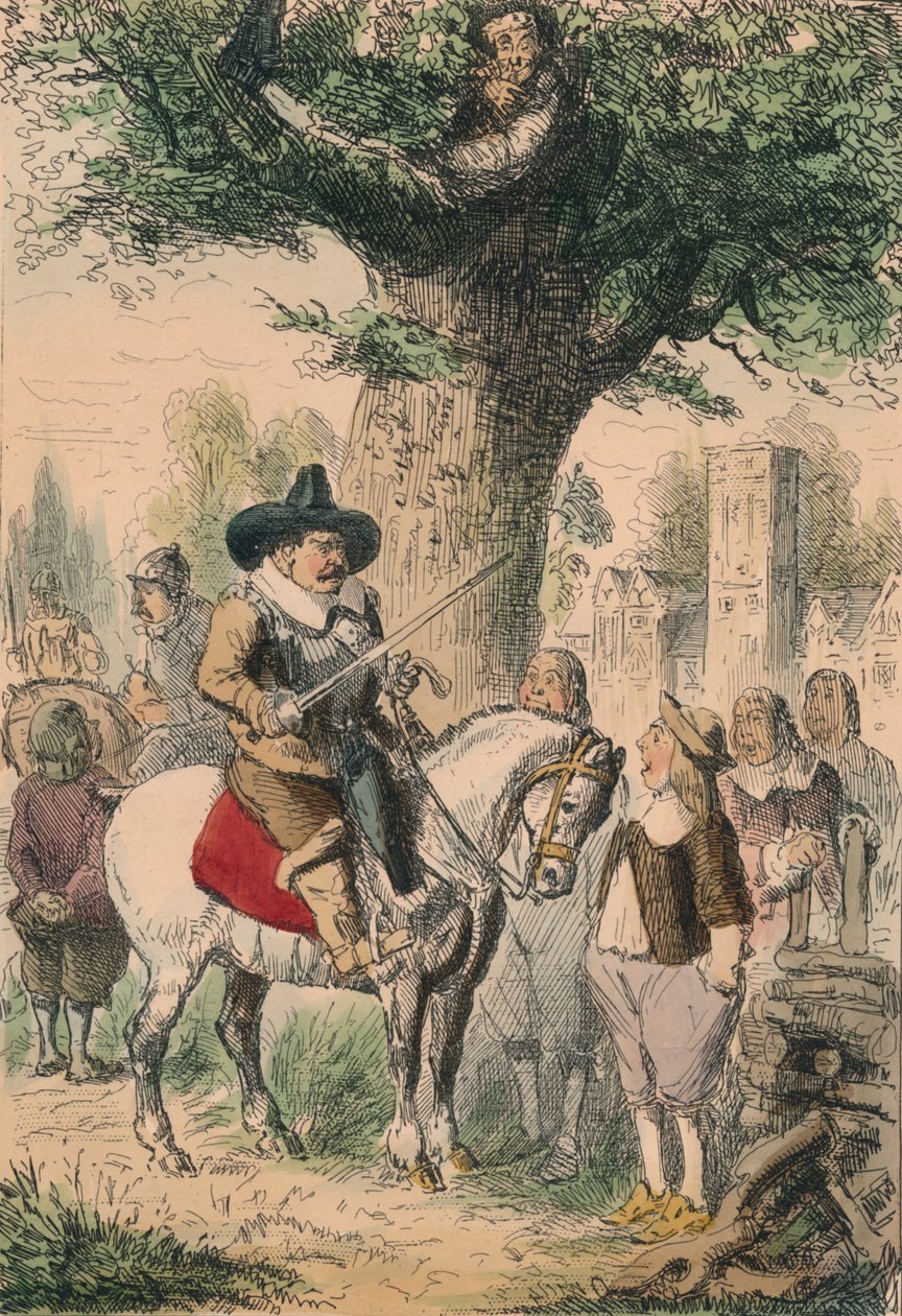 Die Königseiche, die Familie Penderell hat keine Ahnung, wo Charles ist!!!, 1850 von John Leech