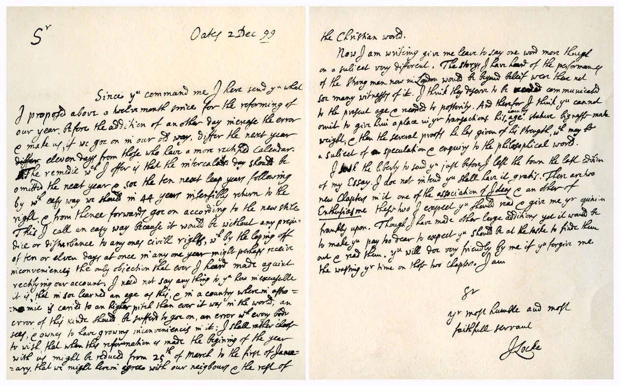 Brief von John Locke an Hans Sloane, 2. Dezember 1699 von John Locke