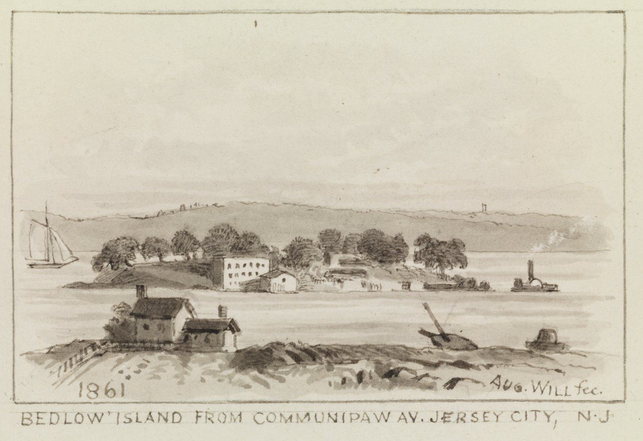 Bedlow Island von Communipaw Av., Jersey City, N.J., 1861 von John M. August Will