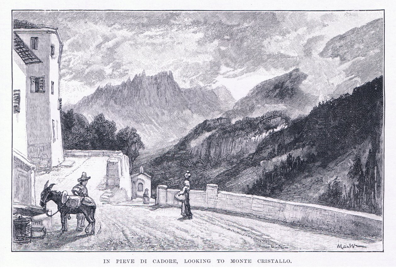 In Pieve Di Cadore, Blick auf Monte Cristallo, aus The Magazine of Art 1893, Cassell and Company von John MacWhirter