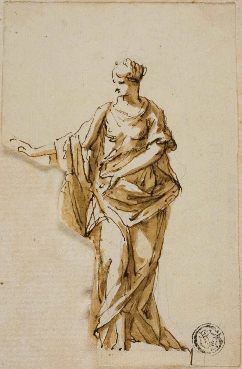 Stehende weibliche Figur mit erhobenem rechten Arm von John Michael Rysbrack
