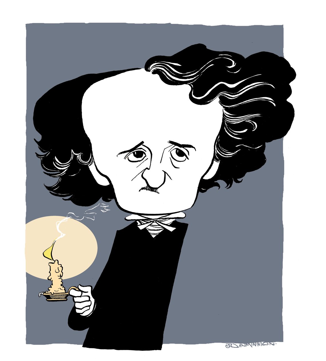 Edgar Allan Poe - Karikatur mit Kerzenhalter von John Minnion