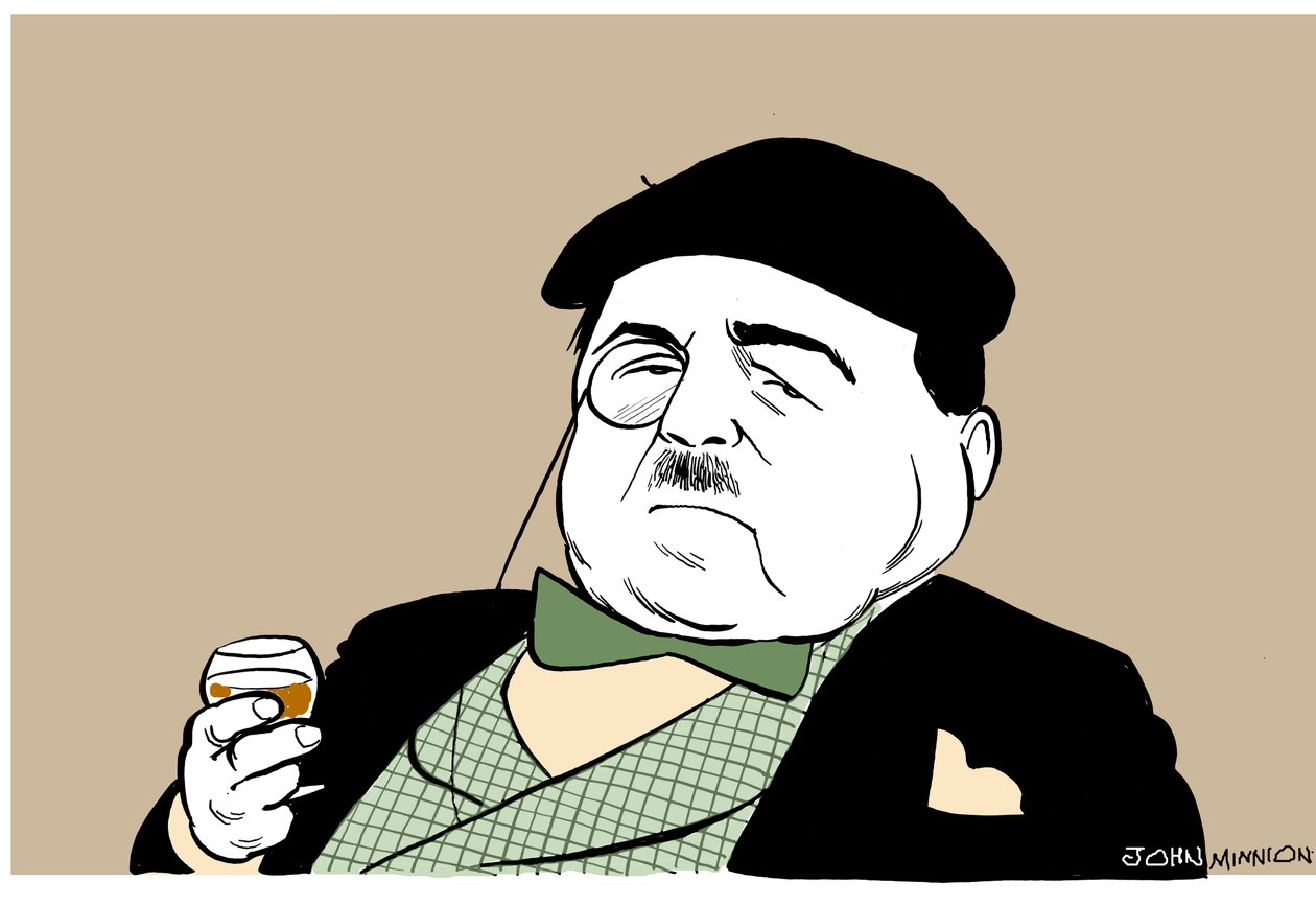 Reynaldo Hahn, Karikatur des deutsch-venezolanischen Komponisten und Dirigenten mit einem Glas Wein von John Minnion