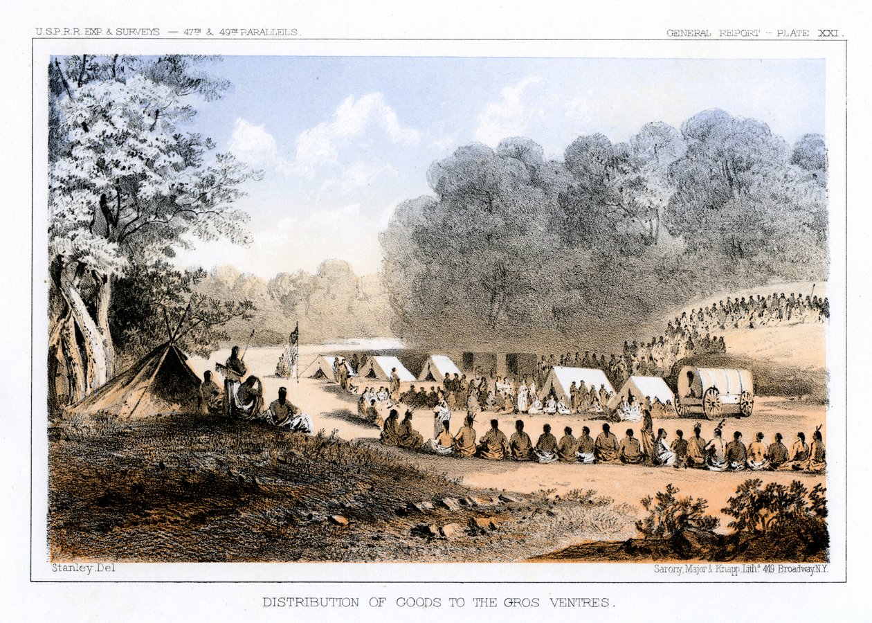 Verteilung von Waren an die Gros Ventres, 26. August 1853 von John Mix Stanley