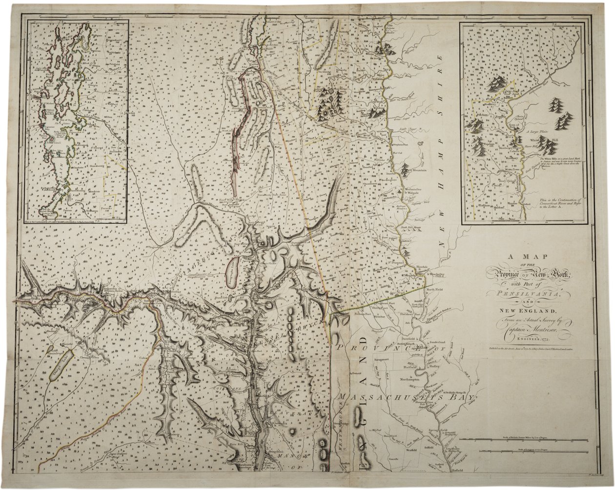 Eine Karte der Provinz New York mit einem Teil von Pennsylvania und Neuengland, aus einer tatsächlichen Vermessung von Captain Montrésor, Ingenieur, 1775, 10. Juni 1775 von John Montresor