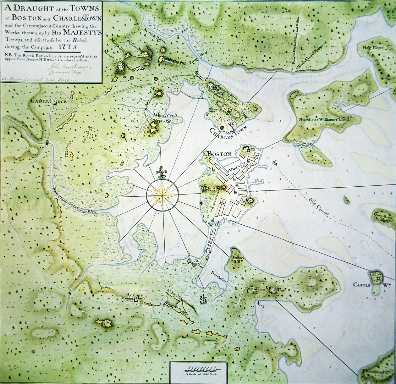 Karte von Boston und Charlestown von John Montresor