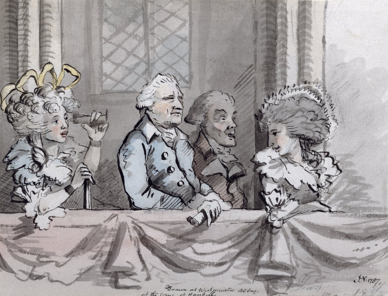 Karikatur des Publikums bei der Gedenkfeier für Händel in der Westminster Abbey, 1787 von John Nixon