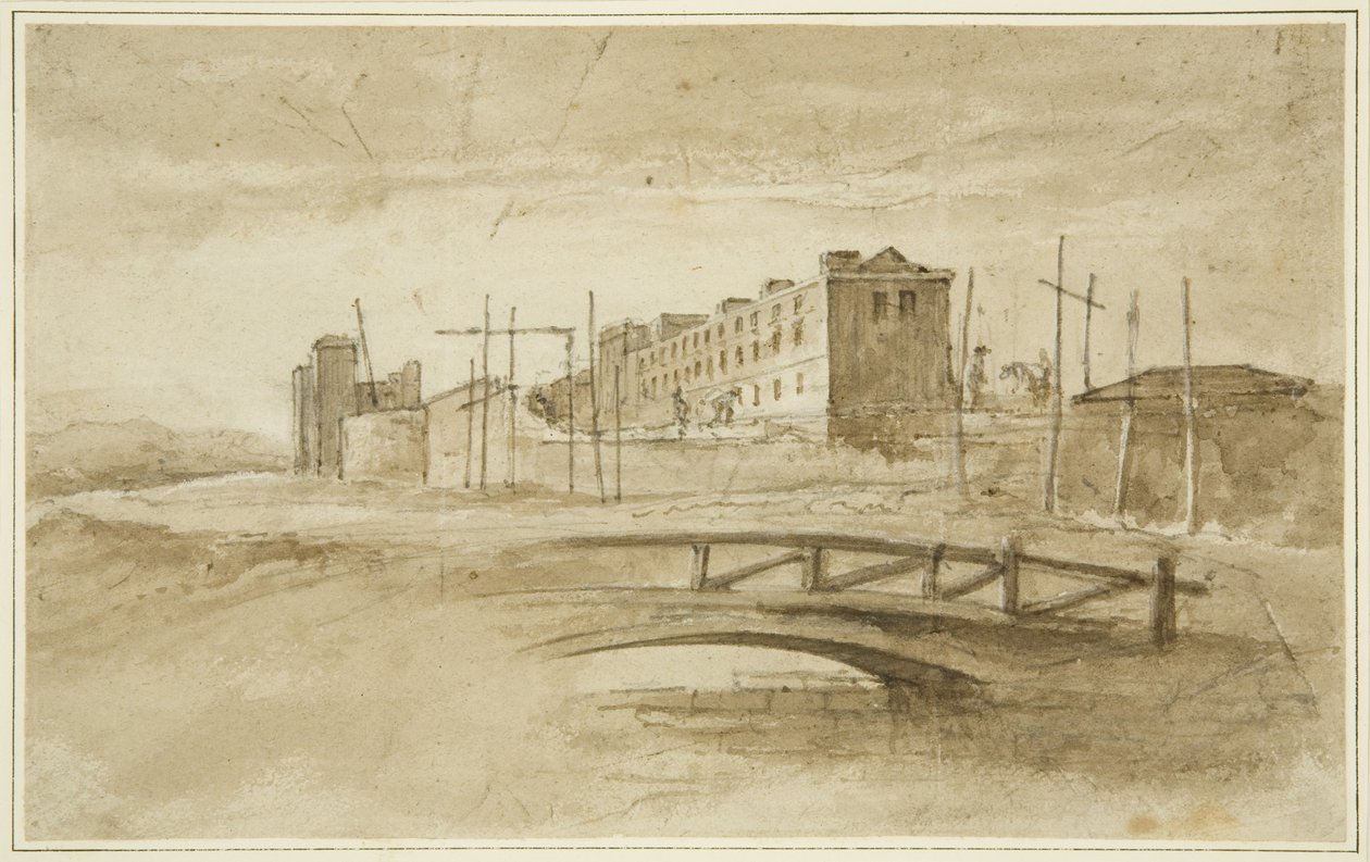 New Gaol im Bau, gesehen von der Harford Bridge, ca. 1820 von John Reverend Eden