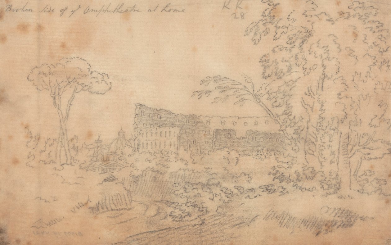 Zerstörte Seite des Amphitheaters in Rom von John Robert Cozens