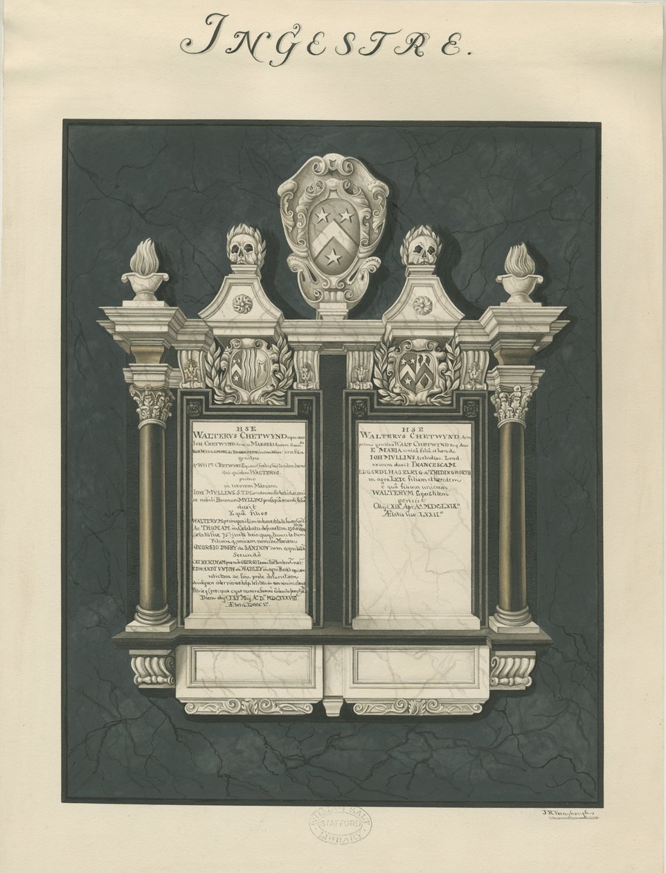 Ingestre Church - Tafeln für Walter Chetwynd älter und jünger: Gemälde von John Robert Fernyhough