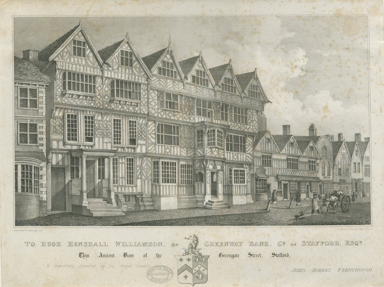 Stafford - Altes "High House": Lithographie, undatiert [19. Jahrhundert] von John Robert Fernyhough