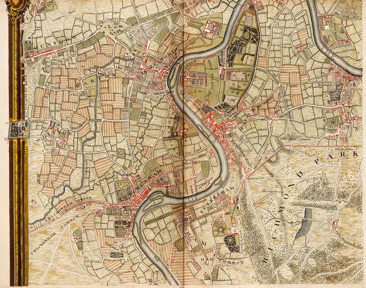 Karte von Hounslow, Twickenham und Richmond von John Rocque