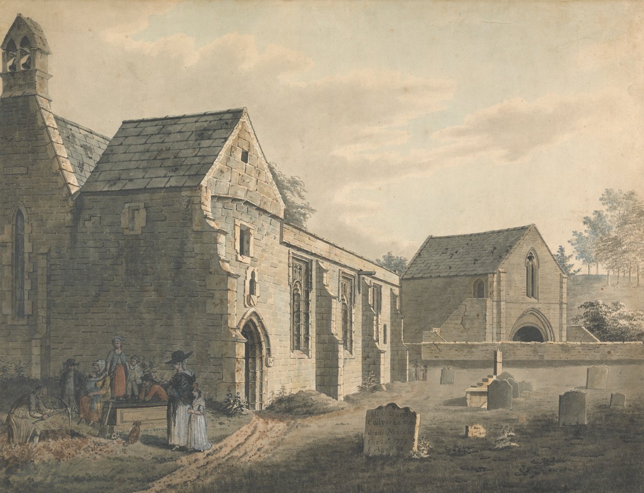 Kirche, Kirchhof und Figuren (Der Friedhof) von John Roe of Warwick