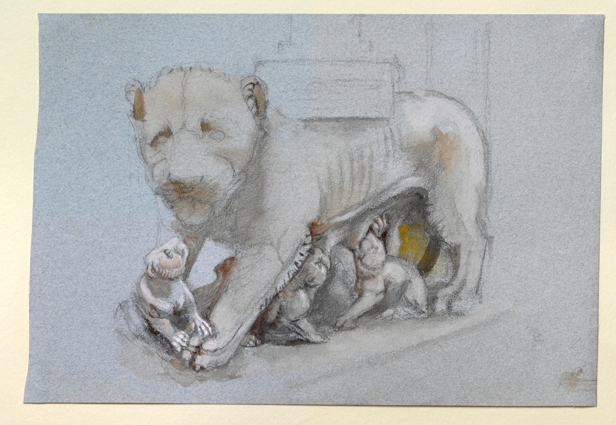 Skizze von Löwin und Jungen vom Siena-Kanzel von Nicola Pisano, Juni 1870 von John Ruskin