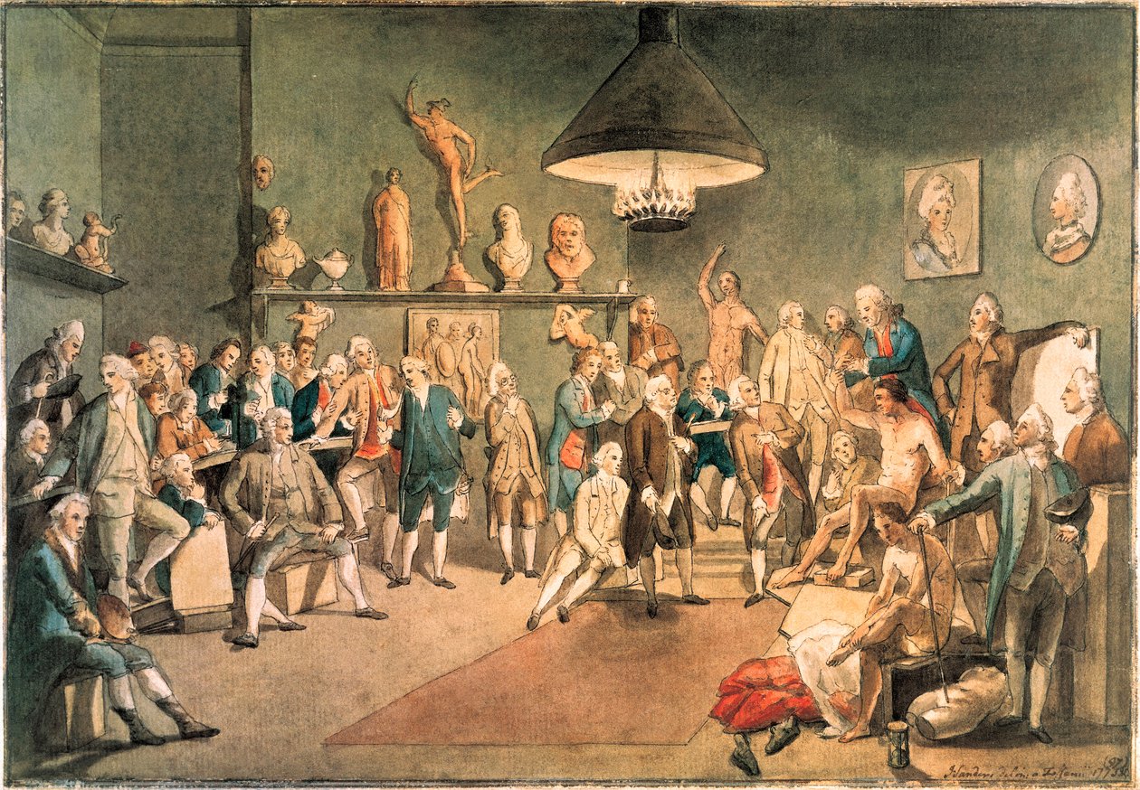 Die Akademiker der Royal Academy in London, Kopie nach einem Gemälde von Johann Zoffany (1733-1810) von John Sanders
