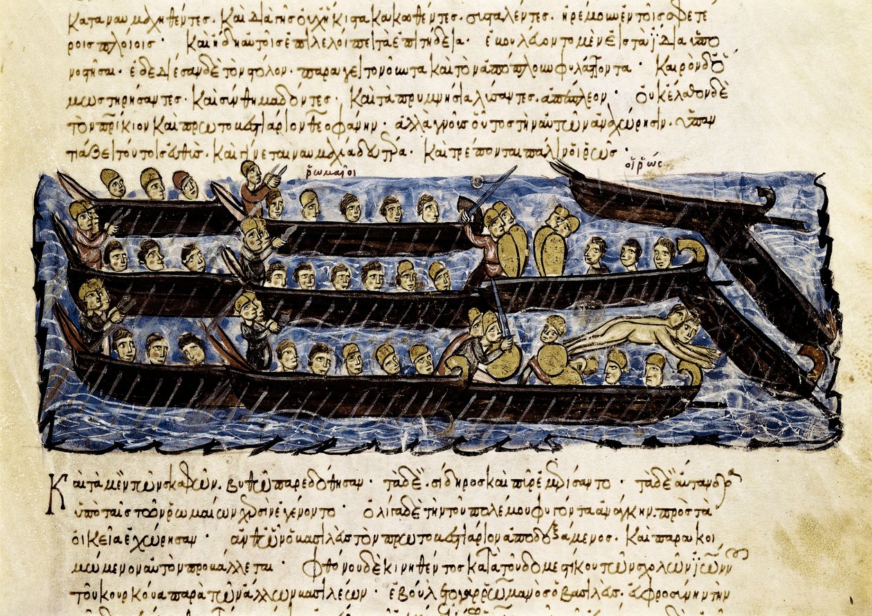 Eine russische Flotte, Miniatur aus "Synopsis historiarum", ca. 1126-1150 von John Scylitzes