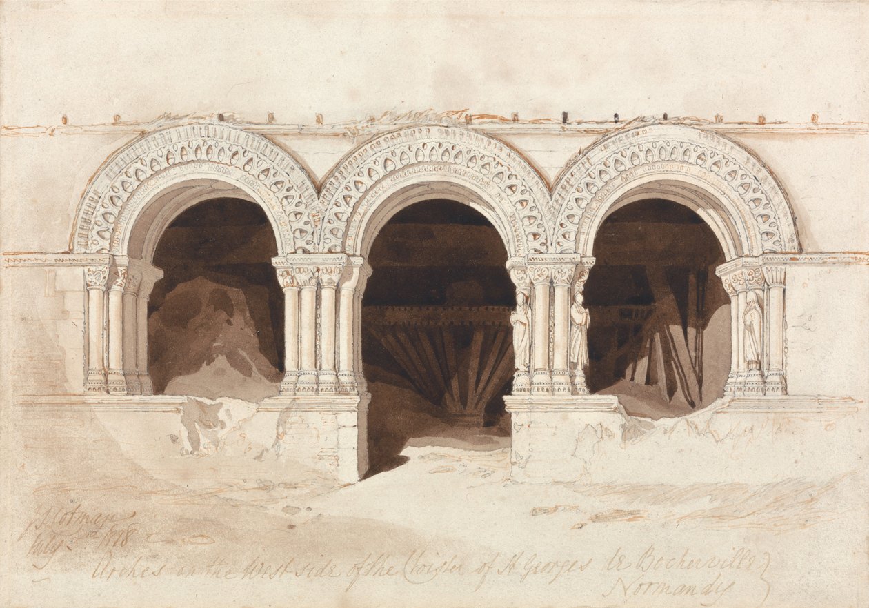 Bögen auf der Westseite des Kreuzgangs von Saint Georges de Bocherville, in der Nähe von Rouen, Normandie von John Sell Cotman