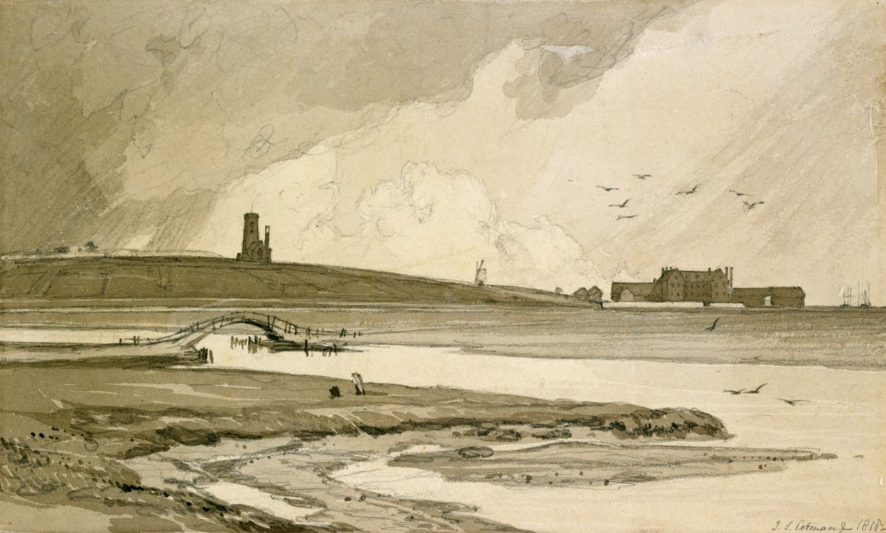 Blakeney Kirche und Wiveton Hall, 1818 von John Sell Cotman