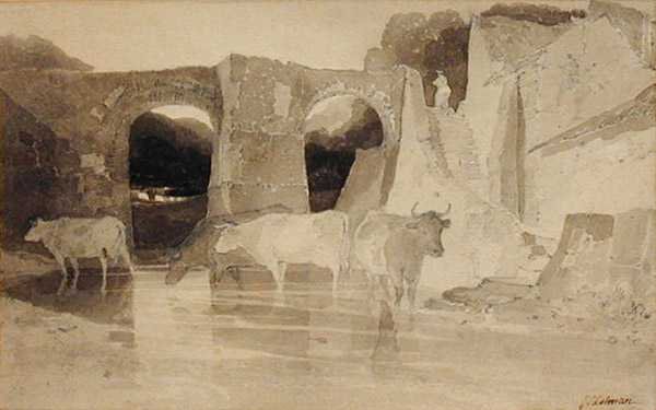 Brücke und Kühe von John Sell Cotman