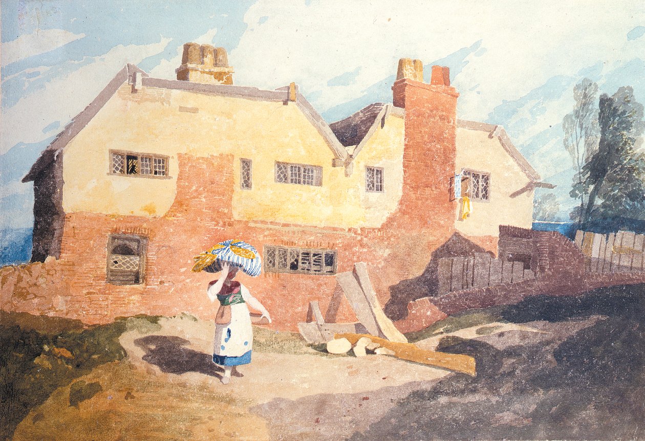 Häuser mit einer Wäscherin (Elm Hill, Norwich) um 1808-9 von John Sell Cotman