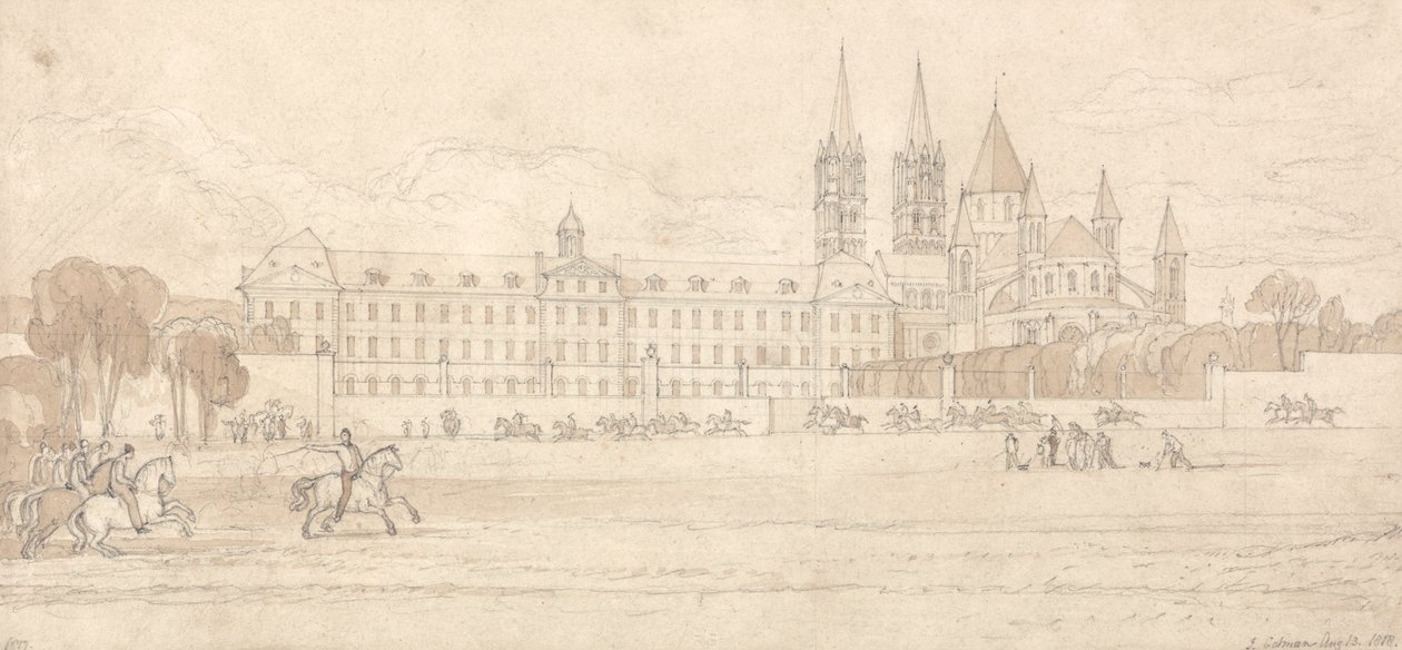 Militärschule und Abteikirche St. Stephan in Caen von John Sell Cotman