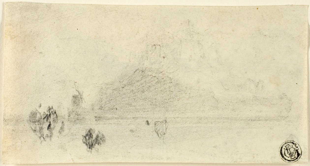 Skizze von Mont Saint Michel (recto); Gebäude am Wasser (verso) von John Sell Cotman