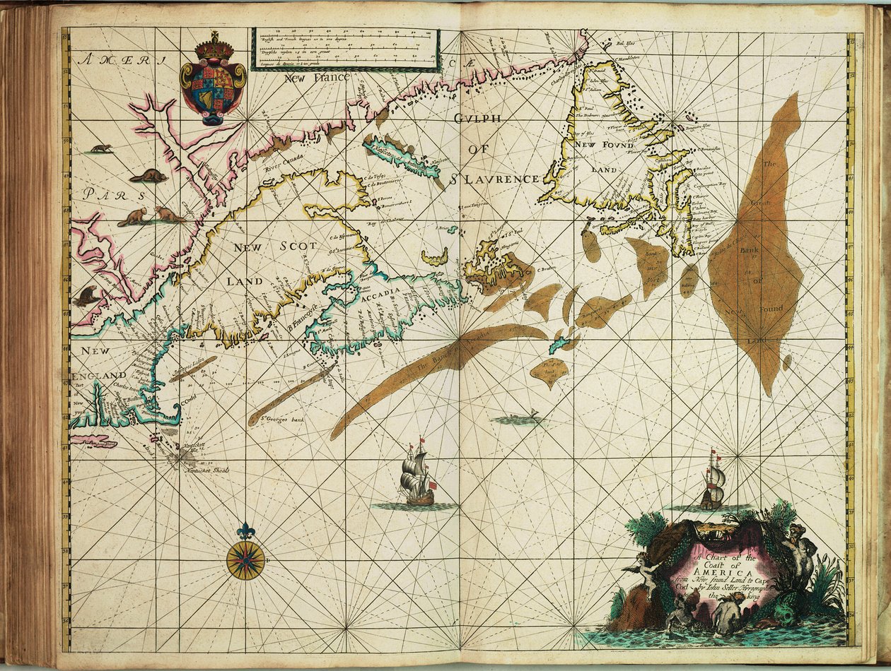 Eine Karte der Küste Amerikas von Neufundland bis Cape Cod von John Seller