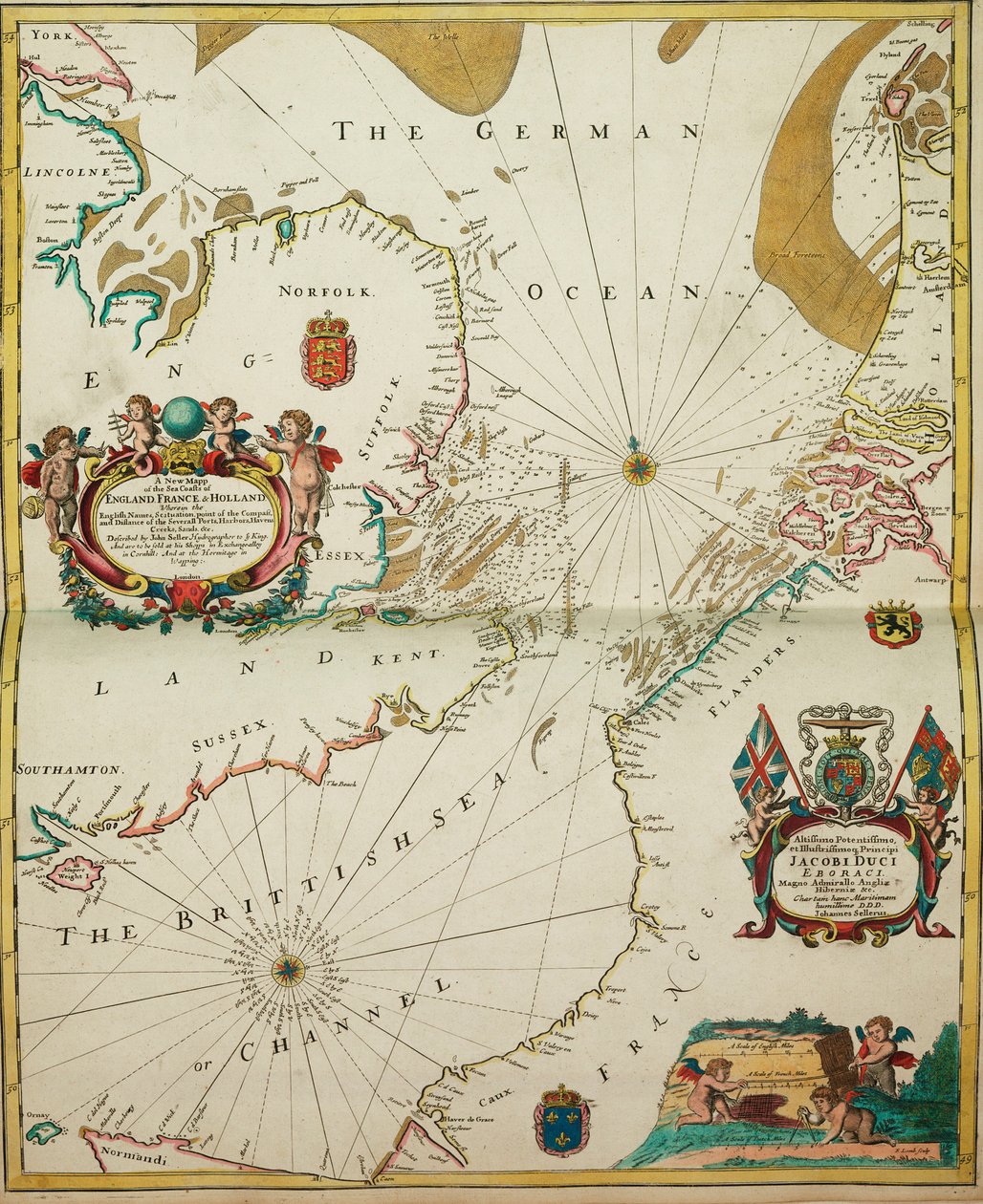 Eine neue Karte der Seeküsten von England, Frankreich und Holland von John Seller