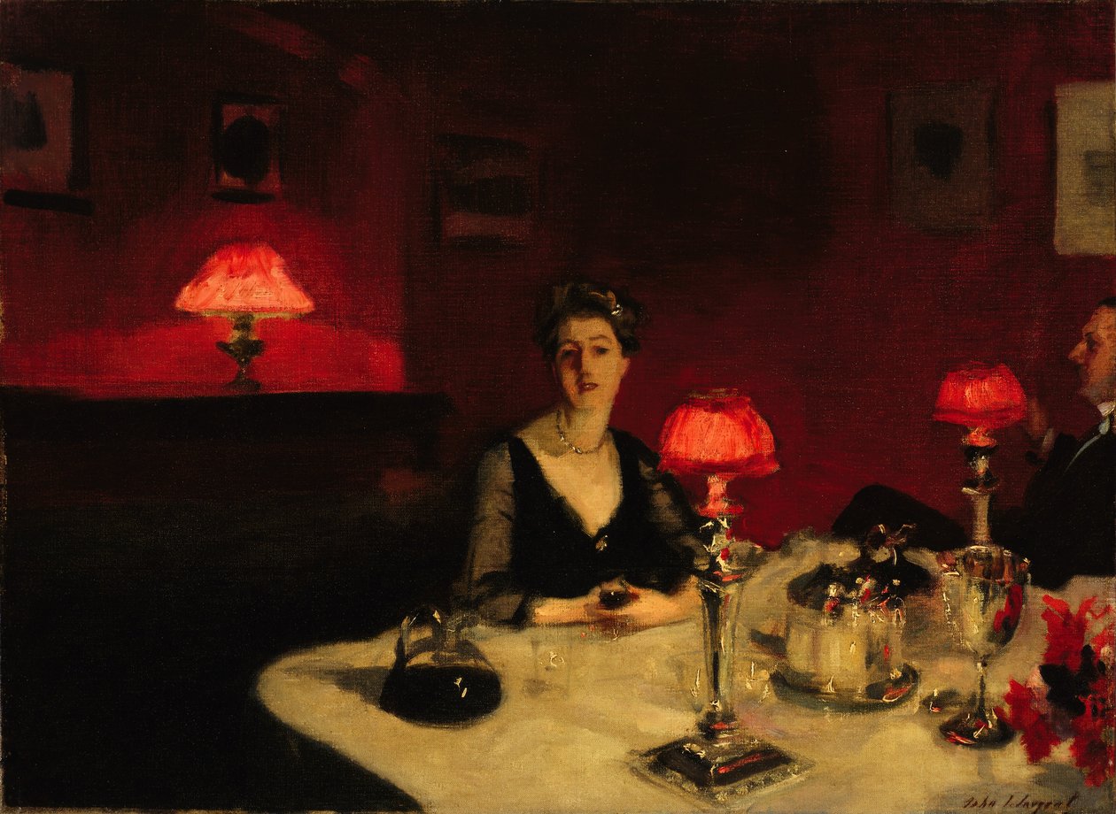 Das Glas Portwein (Ein Esstisch bei Nacht) von John Singer Sargent