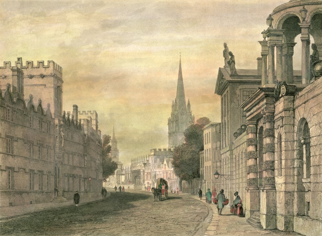 Die High Street, Oxford, graviert von G. Hollis, 1835 von John Skinner Prout